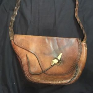 Vintage Biker Handmade Leather Saddlebag Purse Shoulder Crossbody Antler Closure